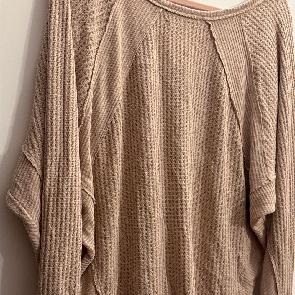 FP We The Free Size XS Tan Santa Clara Textured Thermal Long Sleeve V-Neck Top - Picture 14 of 14